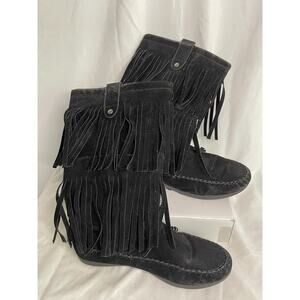 Rampage Fringe Suede Boots Women’s 8M Black Ram-Cammy BOHO Hippie Cosplay Rodeo